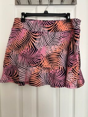 Tommy Bahama XL Pink and Orange Palm-Print Ruffle Mini Skort
